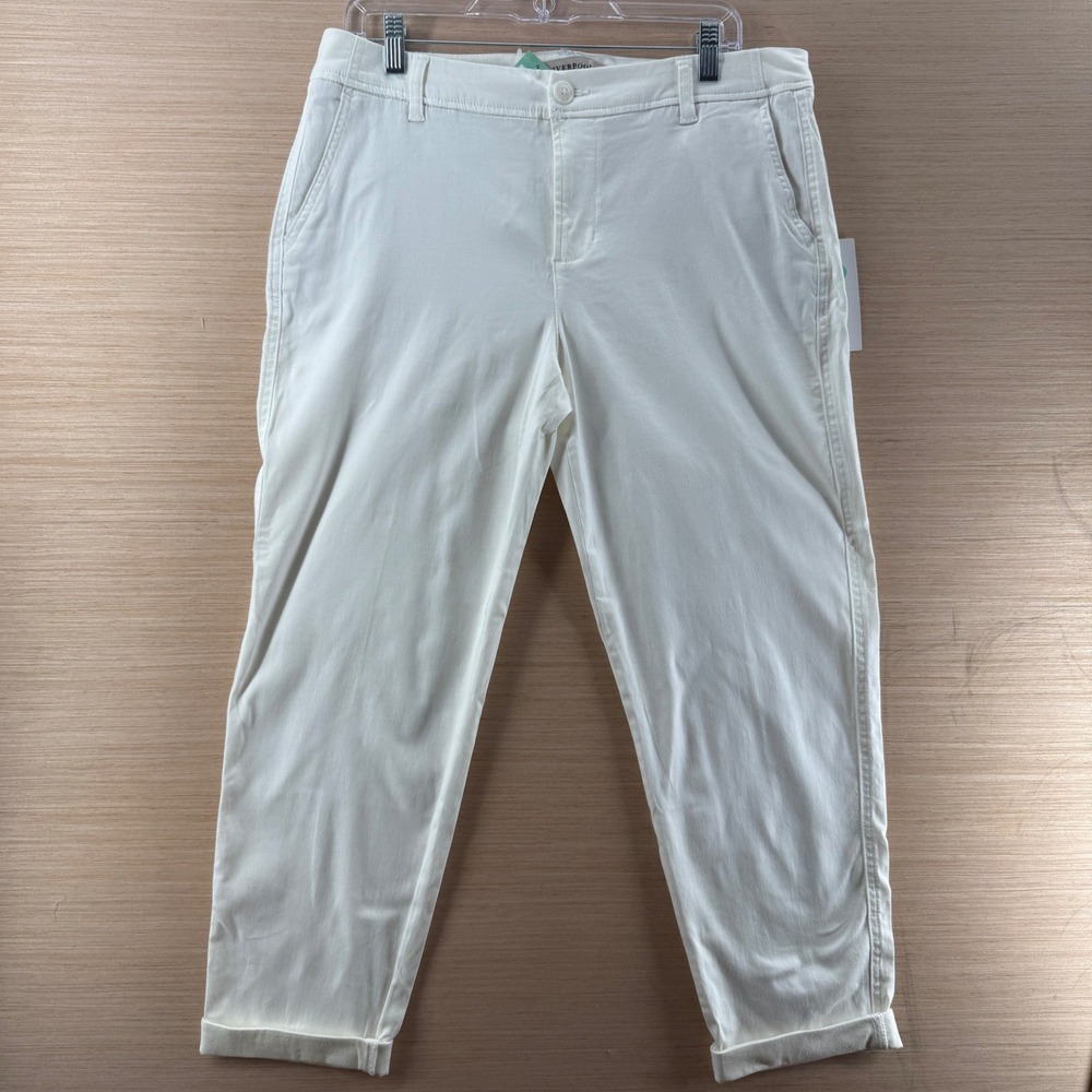 NWT Liverpool White Cropped Chino Pants Womens Size 12/31 Lyocell Blend Cuffed